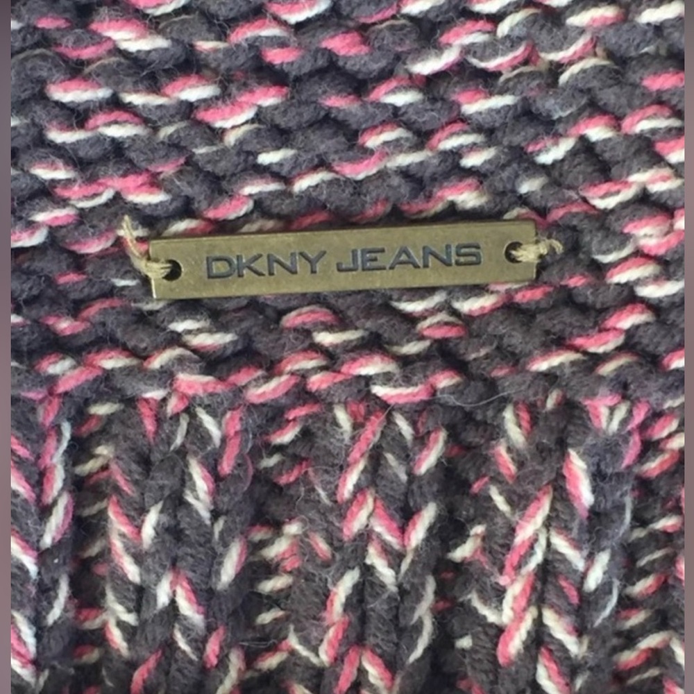 DKNY JEANS Knit Sweater/Hoodie Pink Brown Pom Poms Y2K Vintage Size S - Picture 2 of 8